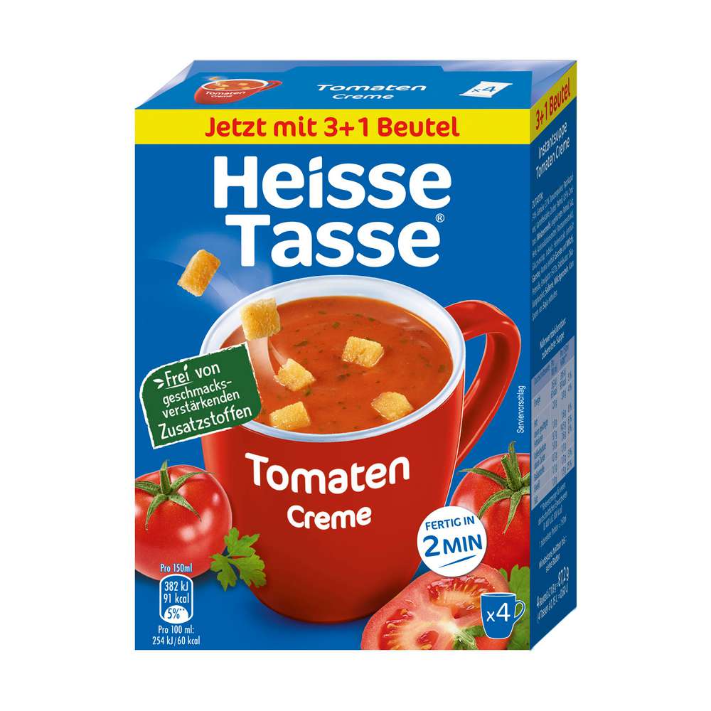 Produktabbildung Heisse Tasse Tassensuppe Tomaten-Creme, 4er