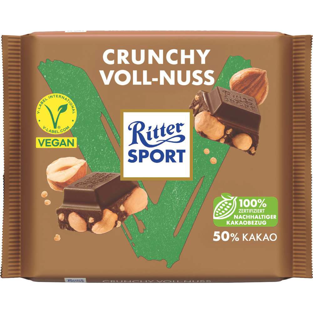 Produktabbildung Ritter Sport Tafelschokolade, Crunch Voll-Nuss, vegan