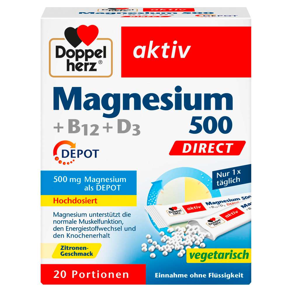 Produktabbildung Doppelherz Magnesium 500+B12+D3 Directstick