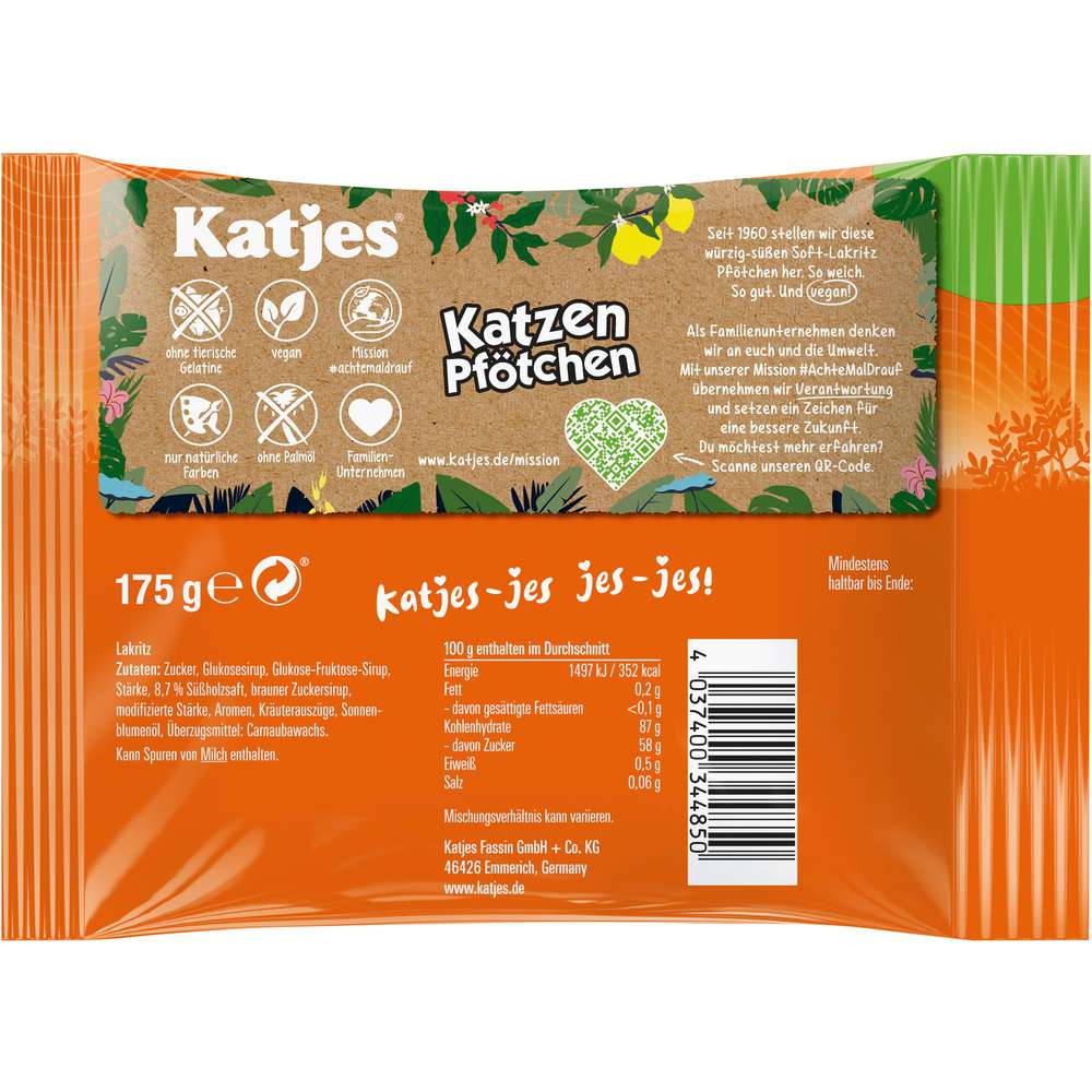 Produktabbildung Katjes Lakritze Katzenpfötchen, Vegan