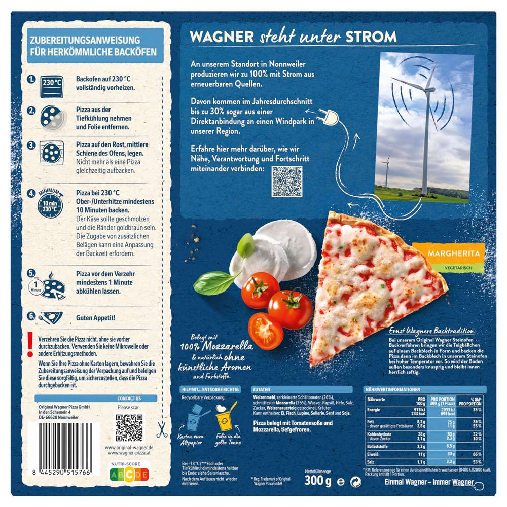 Produktabbildung Wagner Steinofen Pizza, Margherita, tiefgekühlt