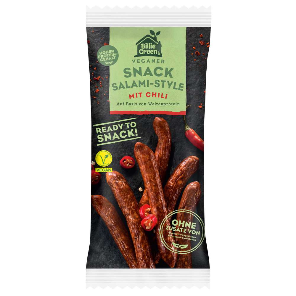 Produktabbildung Billie Green Veganer Snack Salami Style, Chili