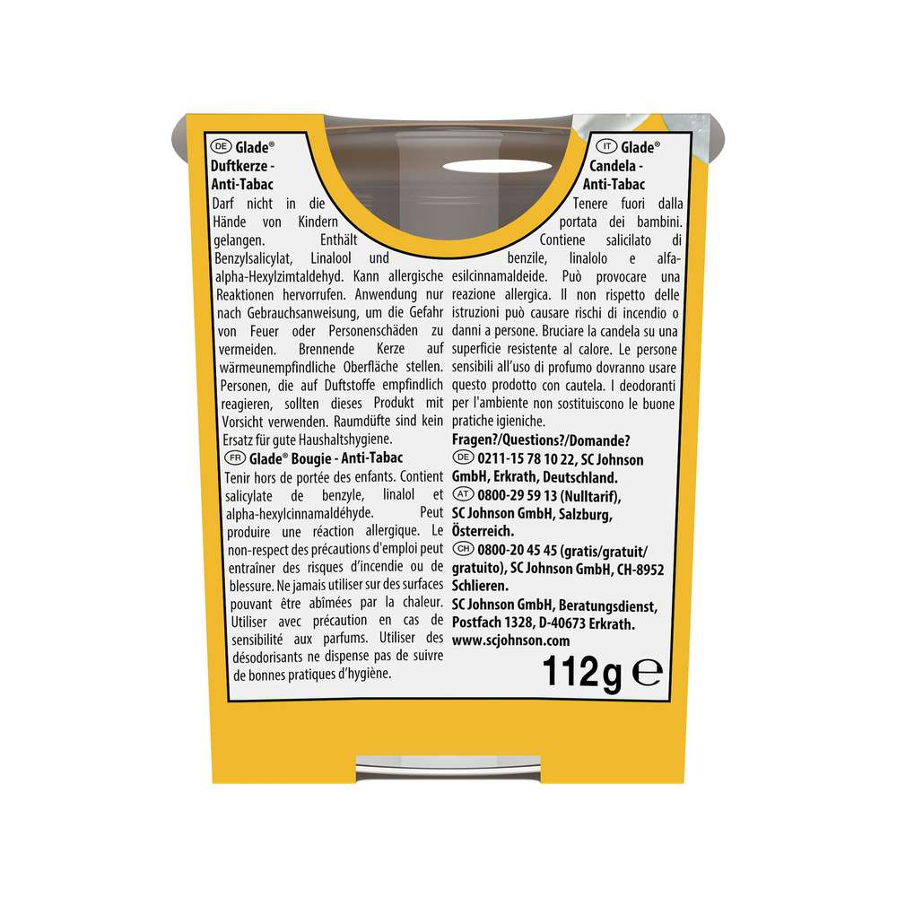 Produktabbildung Glade Duftkerze mit Glas, Anti-Tabac
