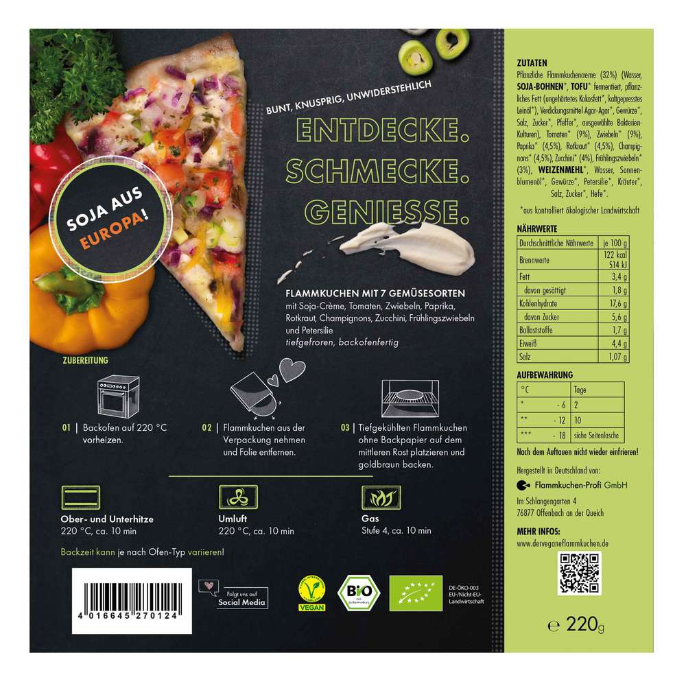 Produktabbildung Flammkuchen Profi Flammkuchen vegan 7 Gemüsesorten, tiefgekühlt