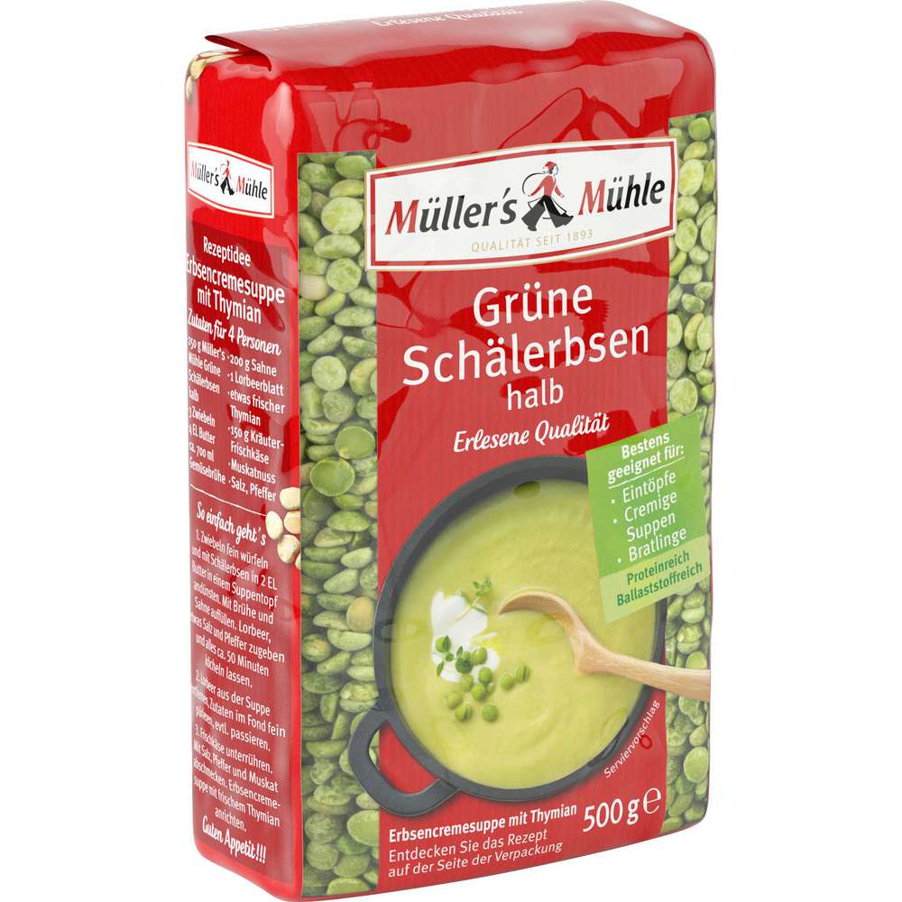 Produktabbildung Müller's Mühle Grüne Erbsen, halbiert