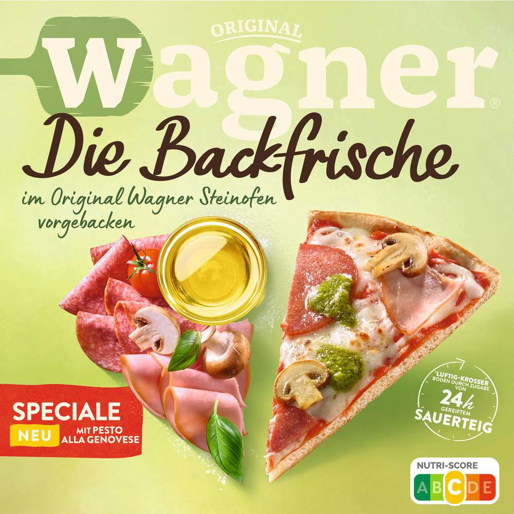 Produktabbildung Wagner Die Backfrische Pizza Speciale mit Frühlingskräuter-Pesto, tiefgekühlt