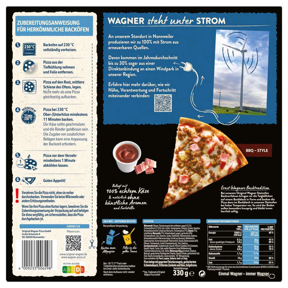 Produktabbildung Wagner Steinofen Pizza BBQ Style, tiefgekühlt