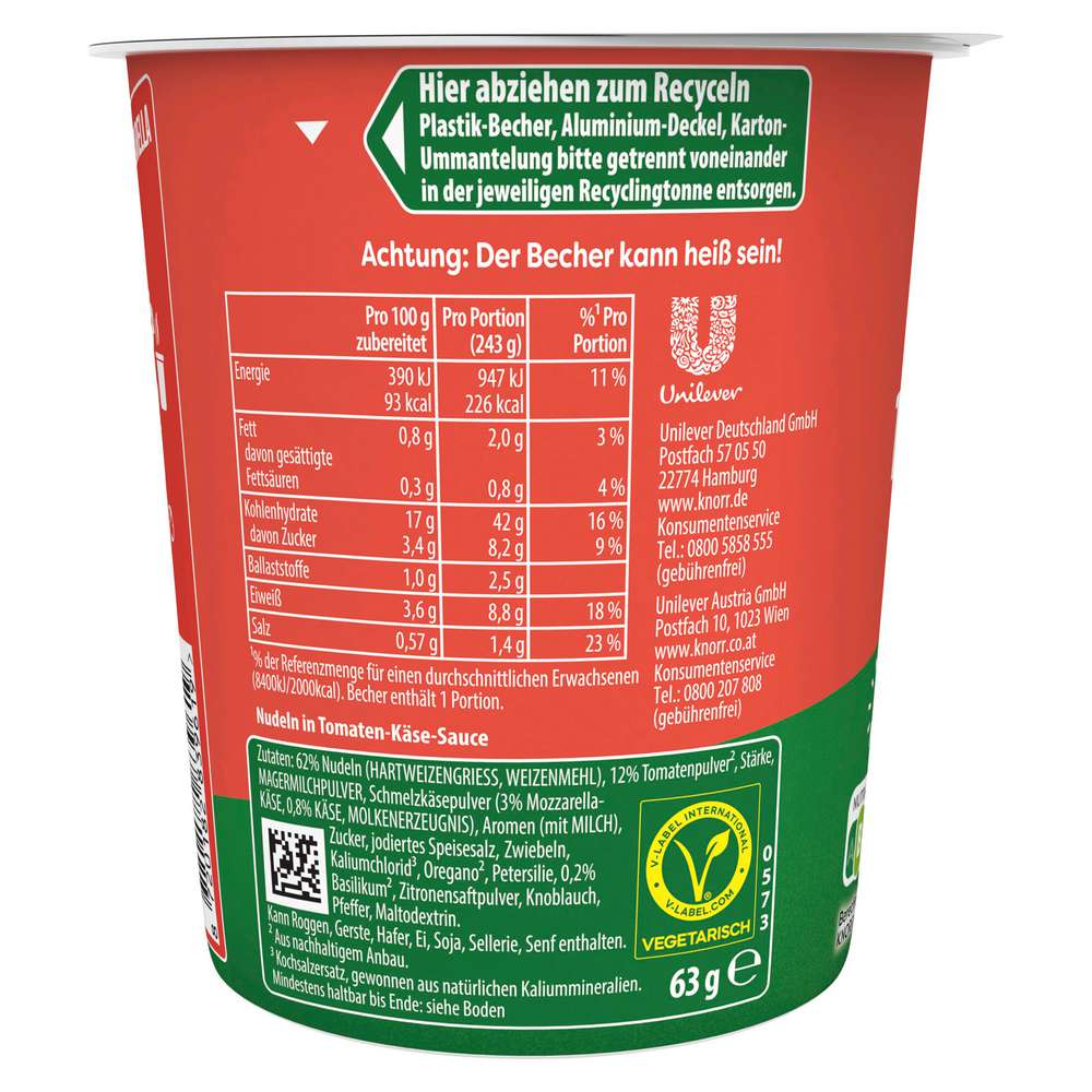 Produktabbildung Knorr Pasta Snack, Tomate-Mozzarella