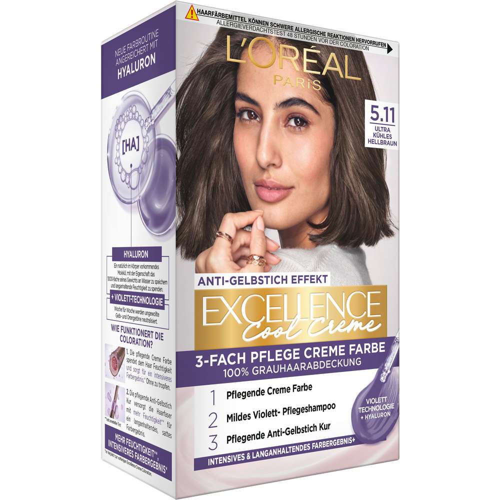 Produktabbildung L'Oreal Paris Haarfarbe Excellence, 5.11 Ultra Kühles Hellbraun