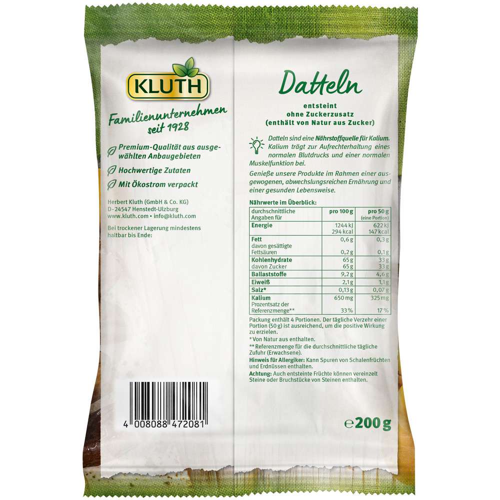 Produktabbildung Kluth Datteln, getrocknet und entsteint