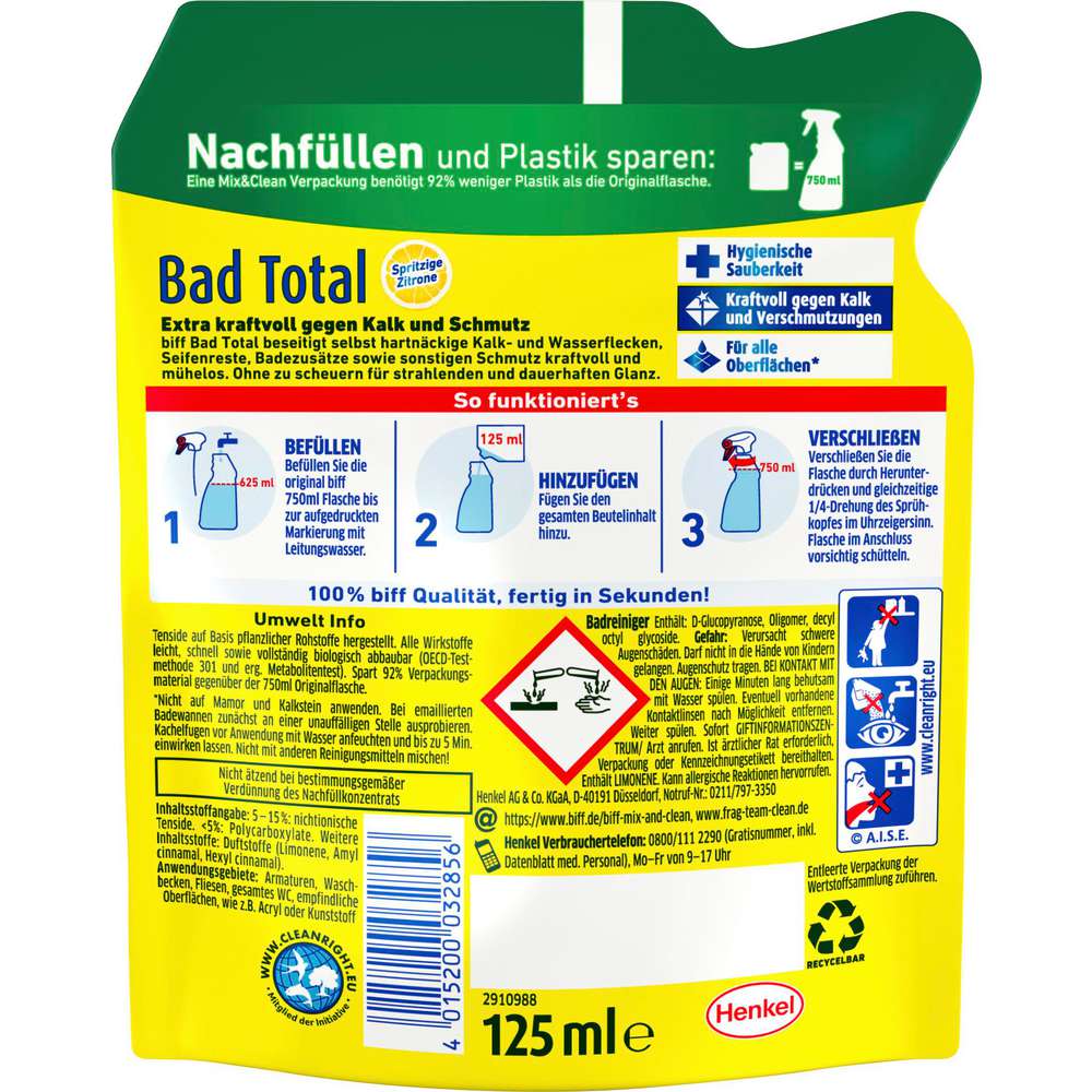 Produktabbildung Biff Badreiniger, Konzentrat zum Auffüllen, Zitrone