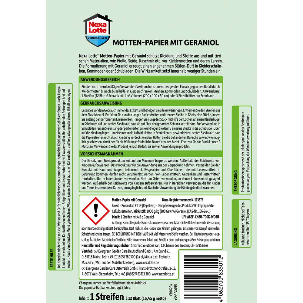 Produktabbildung Nexa Lotte Mottenpapier mit Geraniol