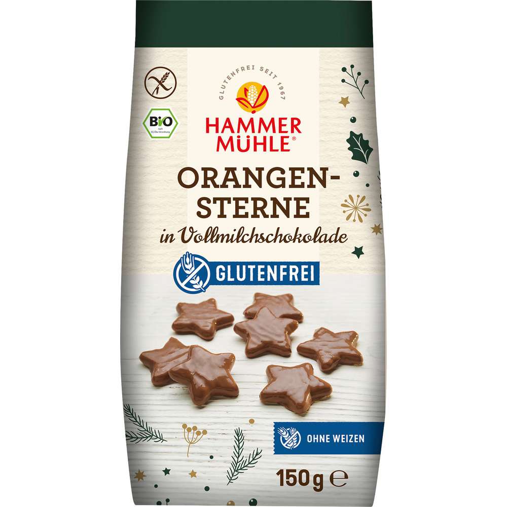 Produktabbildung Hammermühle Bio Orangensterne in Zimtschokolade