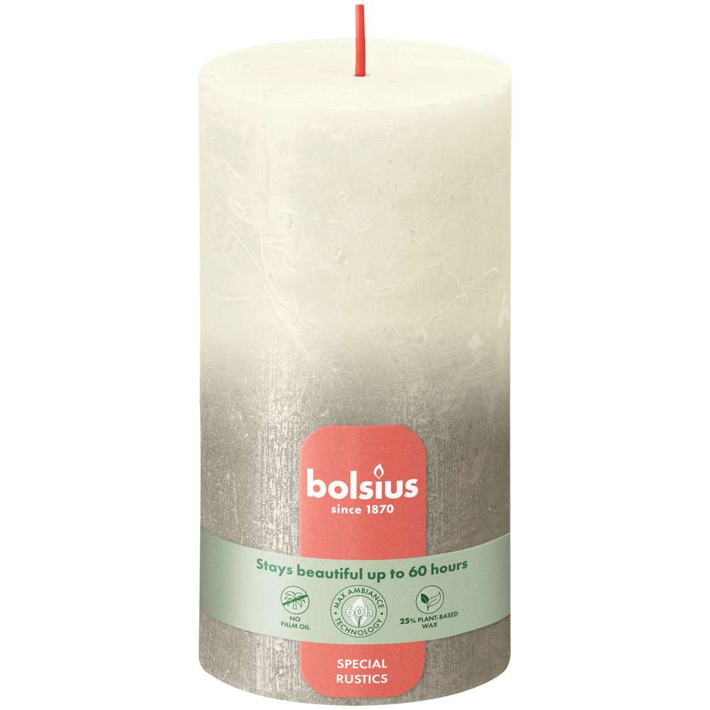 Produktabbildung Bolsius Stumpenkerze Rustik, weiche perle + champagner