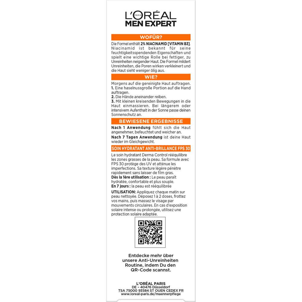 Produktabbildung L´Oreal Men Expert Derma Control Feuchtigkeitspflege LSF30