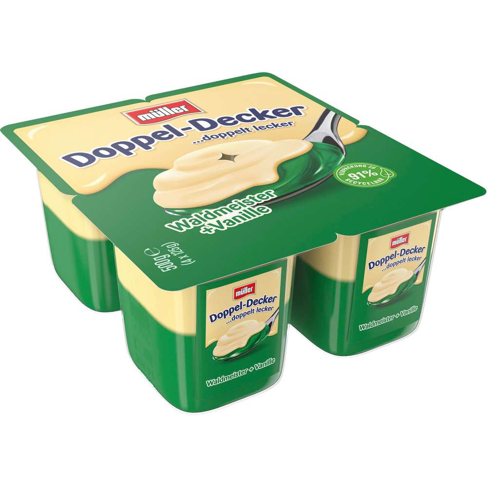 Produktabbildung Müller Pudding Doppeldecker, Waldmeister-Vanille 4 x 125g