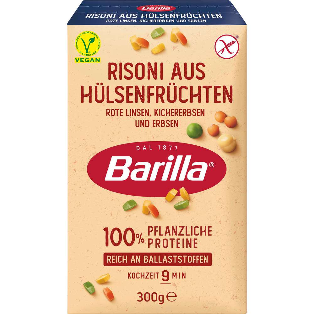 Produktabbildung Barilla Risoni aus roten Linsen, Kichererbsen und Erbsen