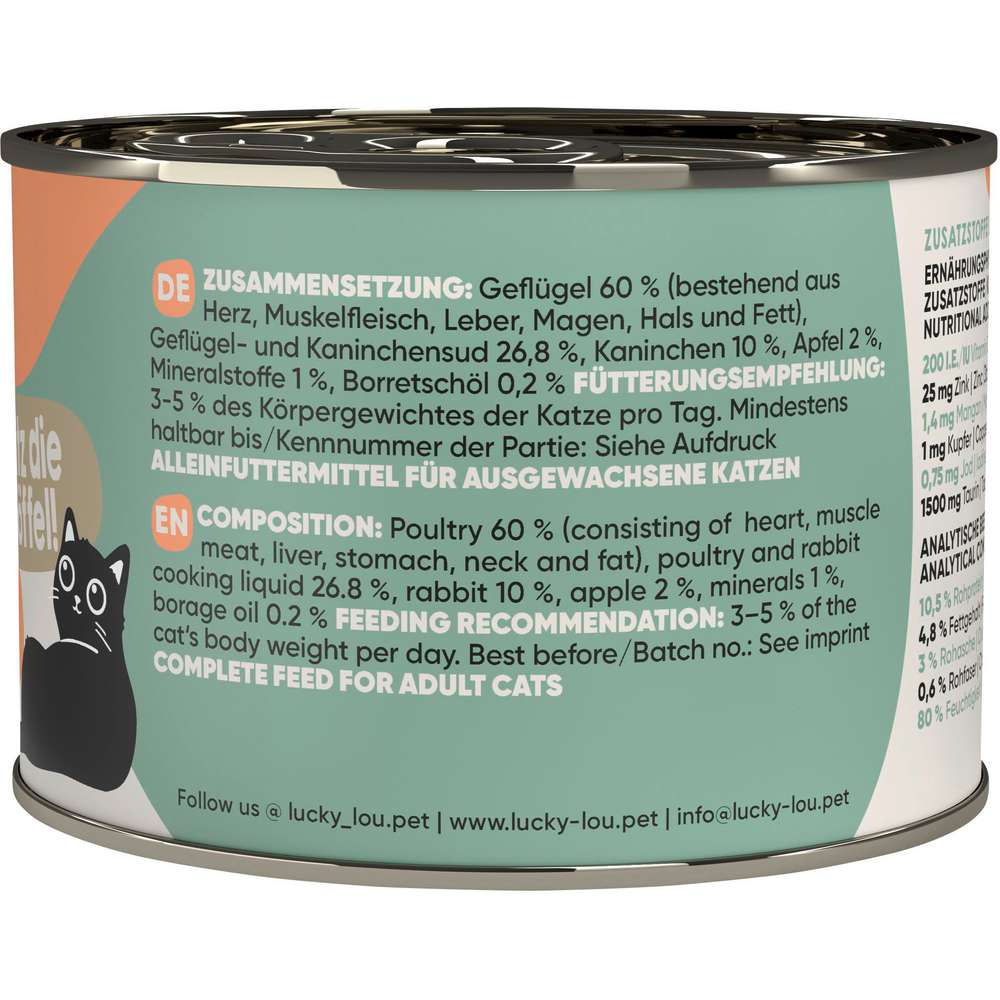 Produktabbildung Lucky Lou Katzen-Nassfutter, Geflügel & Kaninchen mit Apfel