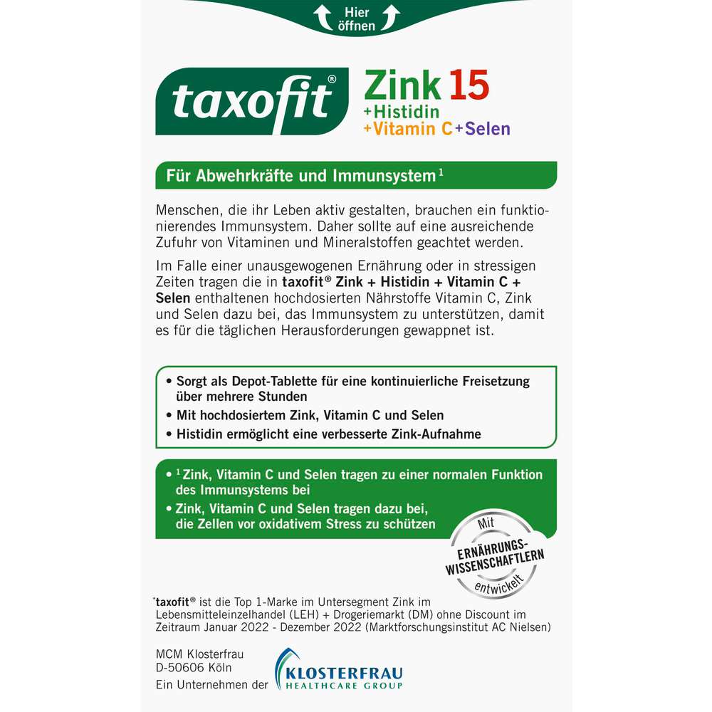Produktabbildung Taxofit Zink + Histidin + Selen Tabletten