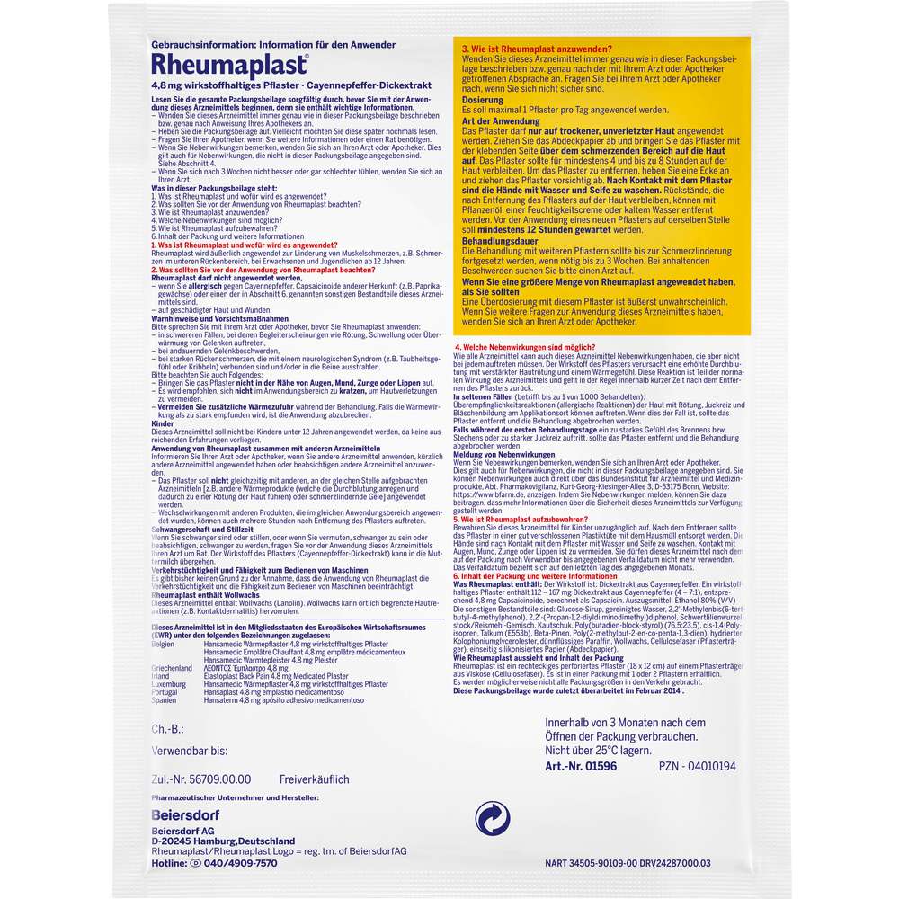 Produktabbildung Rheumaplast Wärme-Pflaster, 18x12 cm, 2 Stück