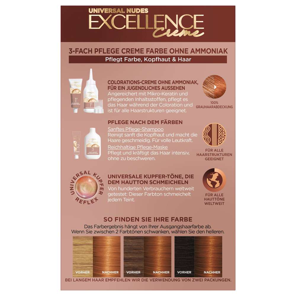 Produktabbildung L'Oreal Paris Haarfarbe Excellence, Nudes 7 Universalkupfer