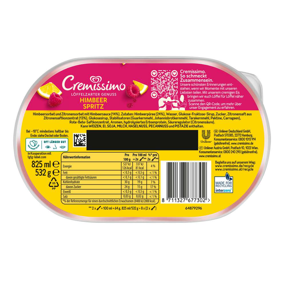 Produktabbildung Langnese Eis Cremissimo, Himbeer Spritz