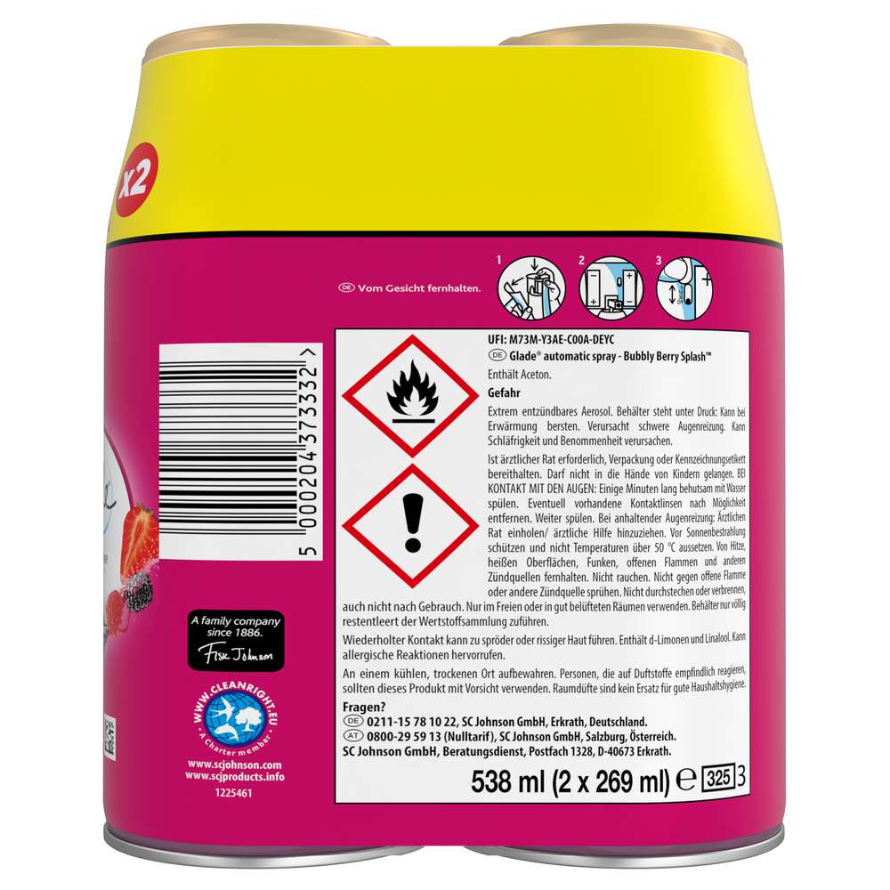 Produktabbildung Glade Lufterfrischer Automatic Spray Duo, Bubble Berry Splash