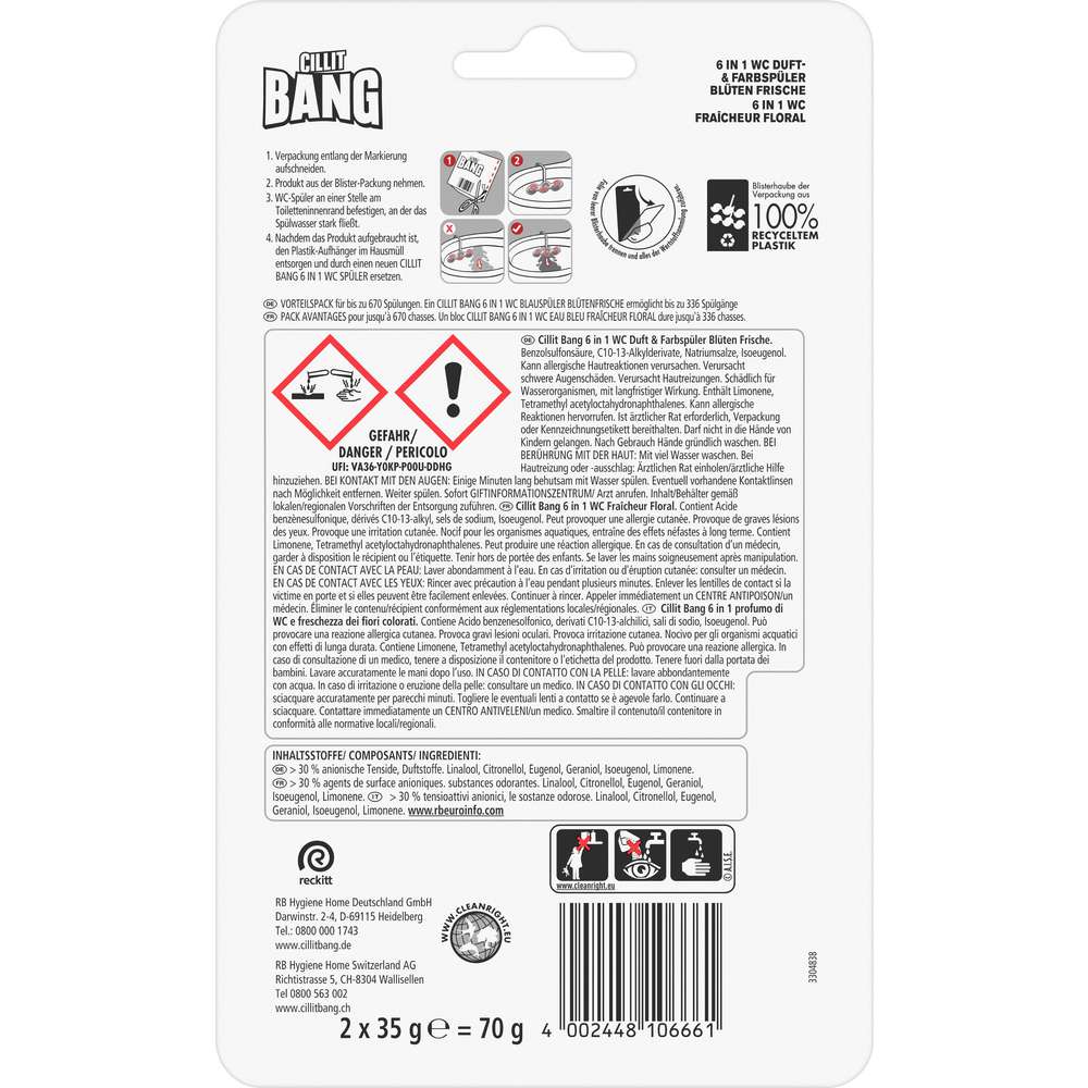 Produktabbildung Cillit Bang WC-Blauspüler Duo Blue Wave, Blüten-Frische