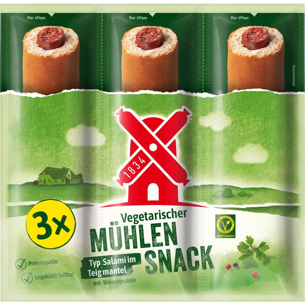 Produktabbildung Rügenwalder Mühle Vegetarischer Mühlen Snack Salami-Sticks im Brot