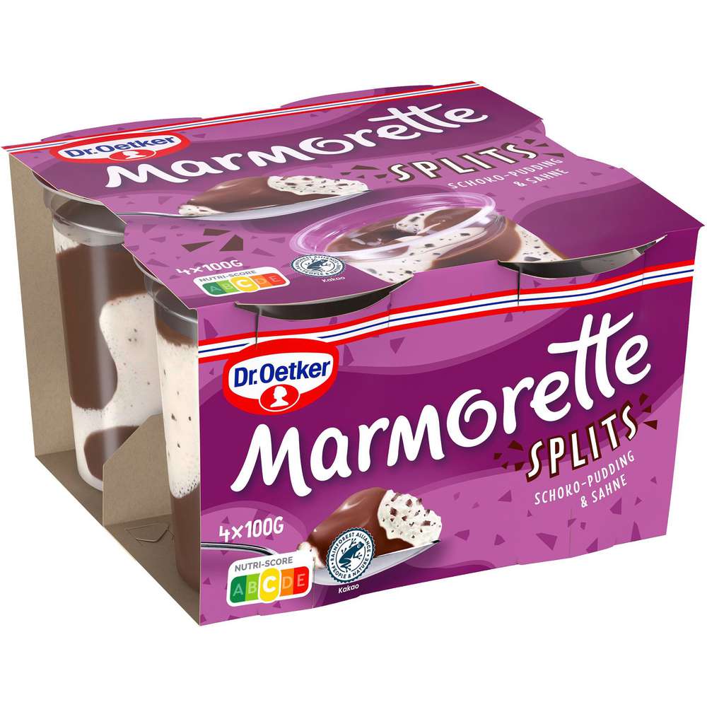 Produktabbildung Dr. Oetker Pudding Marmorette Splits, Schoko-Sahne  4 x 100g