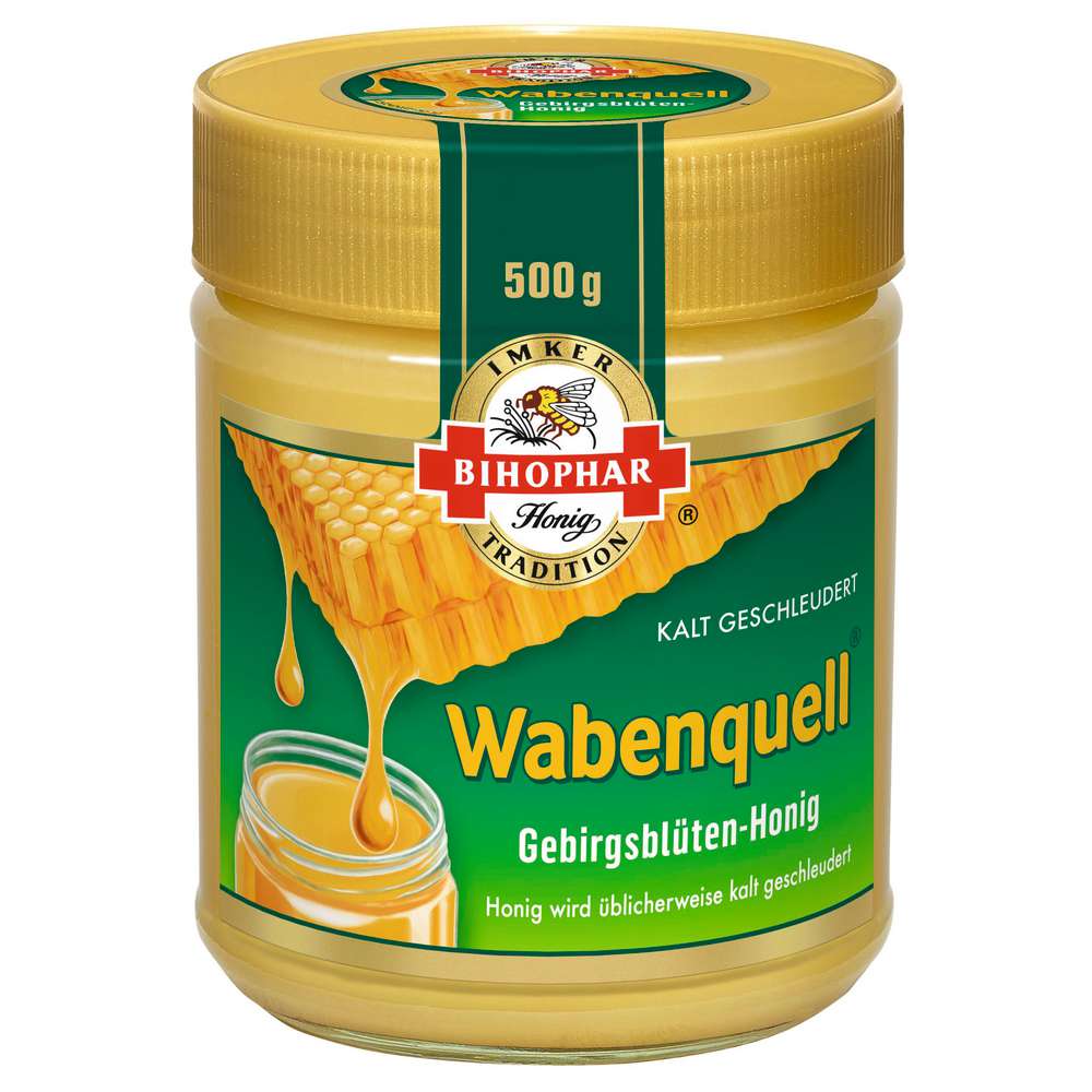 Produktabbildung Bihophar Wabenquell Gebirgsblüten Honig
