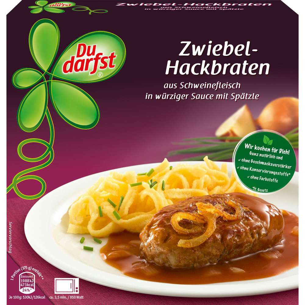 Produktabbildung Du Darfst Zwiebelhackbraten aus Rind- & Schweinefleisch mit Spätzle