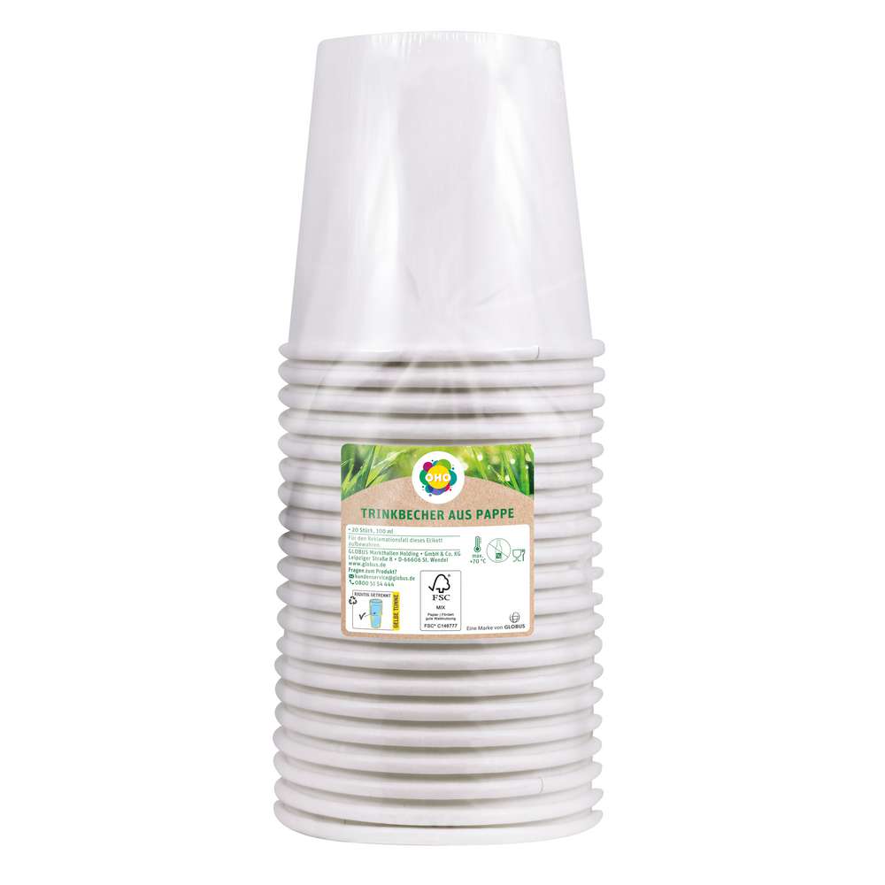 Produktabbildung OHO Trinkbecher aus Pappe, weiß