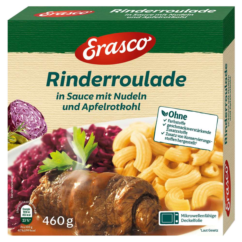 Produktabbildung Erasco Rinderroulade in Sauce mit Nudeln & Apfelrotkohl