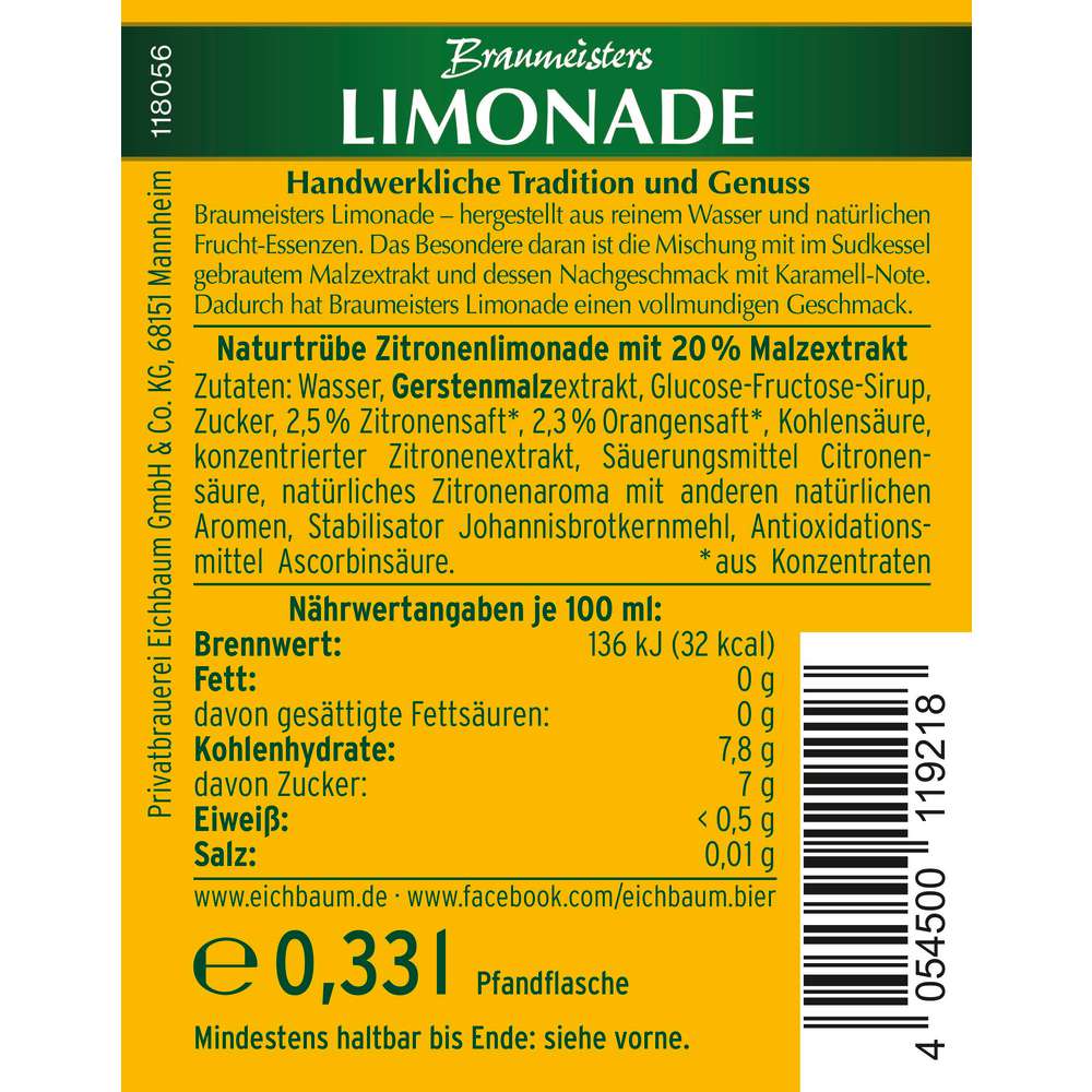 Produktabbildung Eichbaum Braumeister Limo, Zitrone-Malz