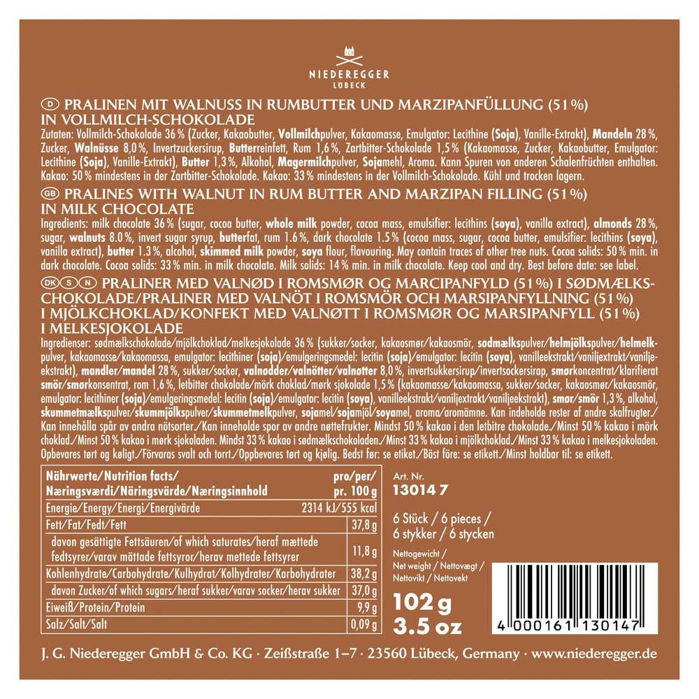 Produktabbildung Niederegger Marzipan-Pralinen, Walnuss