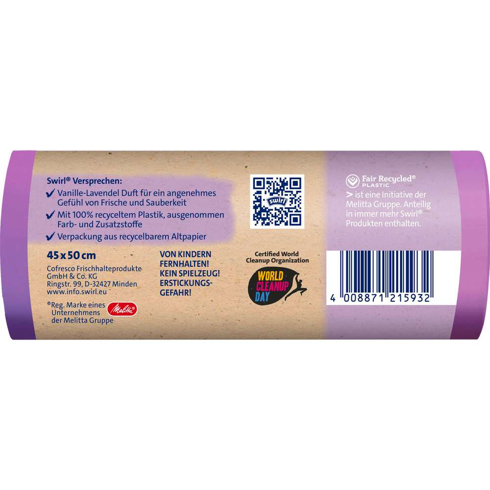 Produktabbildung Swirl Zugband-Müll-Beutel, Vanille-Lavendel-Duft, 12 x 20l