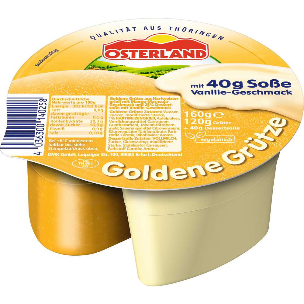 Produktabbildung Osterland Goldene Grütze, Mango/Maracuja mit Vanillesoße
