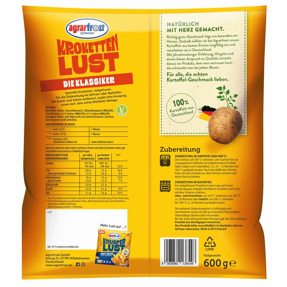 Produktabbildung Agrarfrost Genießer Kroketten, tiefgekühlt