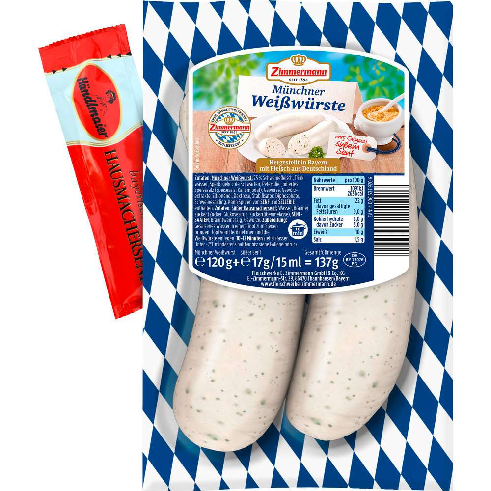Produktabbildung Zimmermann Münchener Weißwürste mit süßem Senf