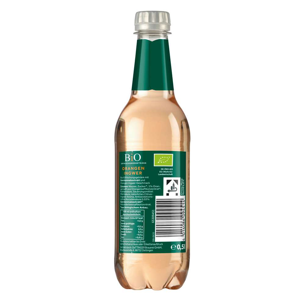 Produktabbildung Oettinger Bio Erfrischungsgetränk, Orange-Ingwer
