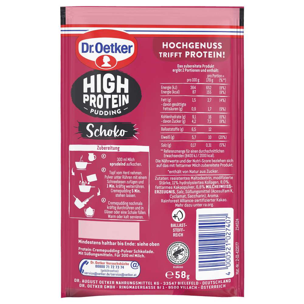 Produktabbildung Dr. Oetker Pudding-Pulver, High Protein, Schoko