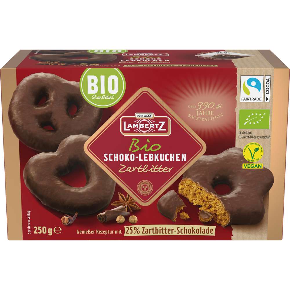 Produktabbildung Lambertz Bio Lebkuchen Herze/Sterne/Brezeln, Zartbitter