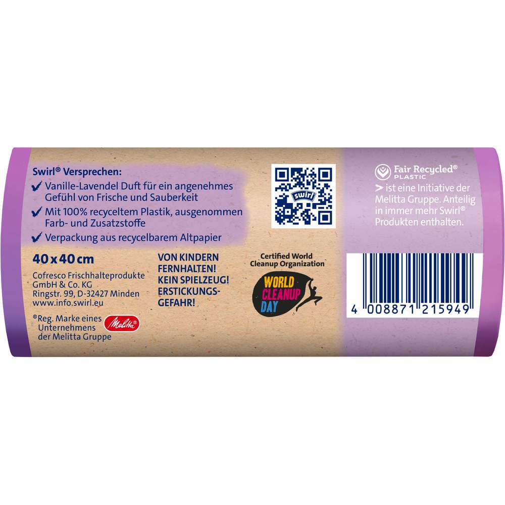 Produktabbildung Swirl Zugband-Müll-Beutel, Vanille-Lavendel-Duft, 14 x 10l