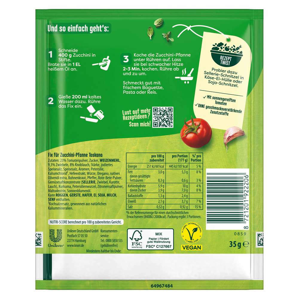 Produktabbildung Knorr Fix Würzmischung, Zucchini-Pfanne Toscana