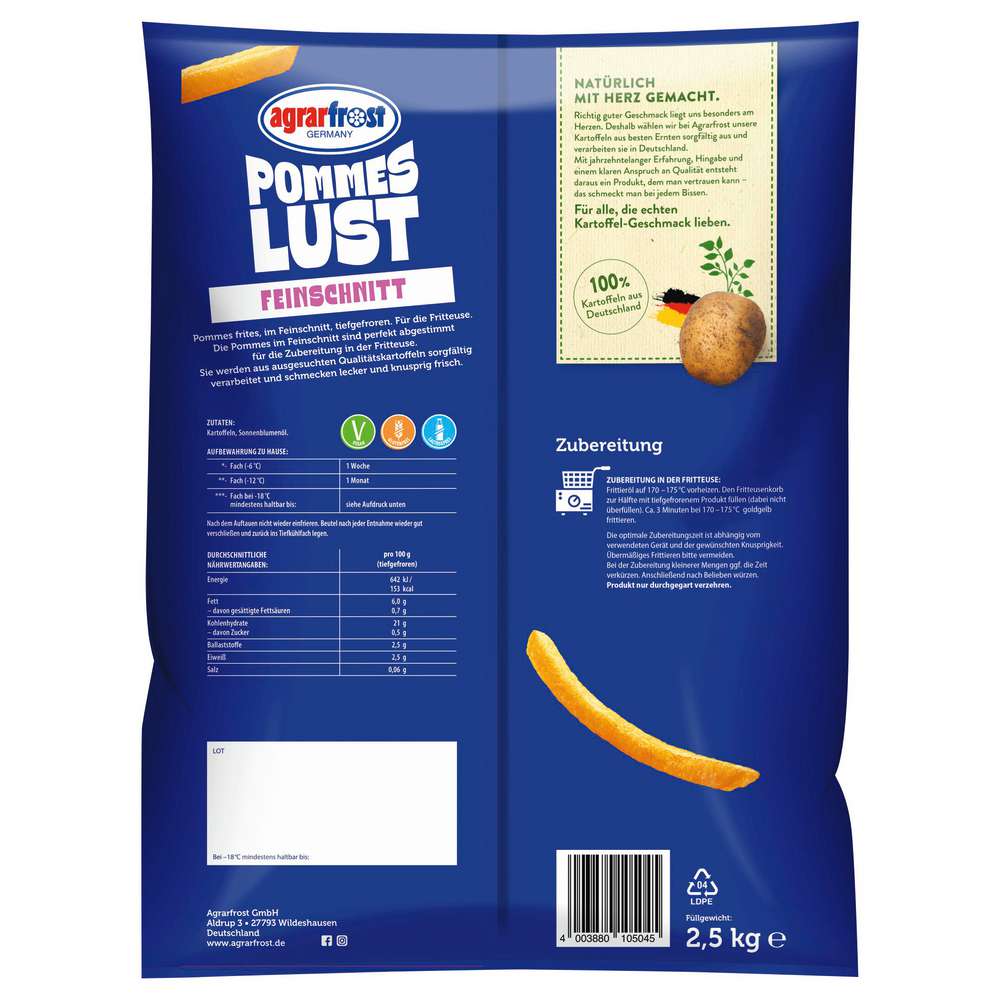 Produktabbildung Agrarfrost Pommes Frites Feinschnitt, tiefgekühlt