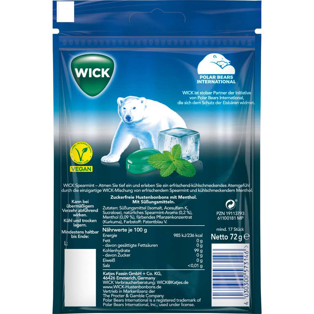 Produktabbildung Wick Bonbon Spearmint, ohne Zucker