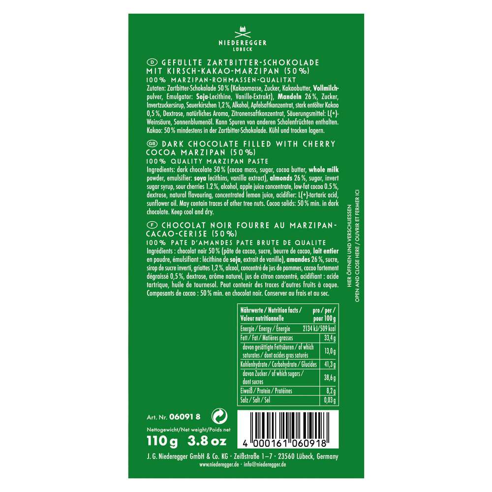 Produktabbildung Niederegger Tafelschokolade Schoko/Kirsch/Marzipan