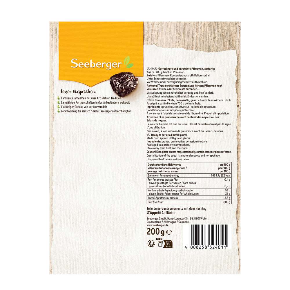 Produktabbildung Seeberger Pflaumen, entsteint & getrocknet