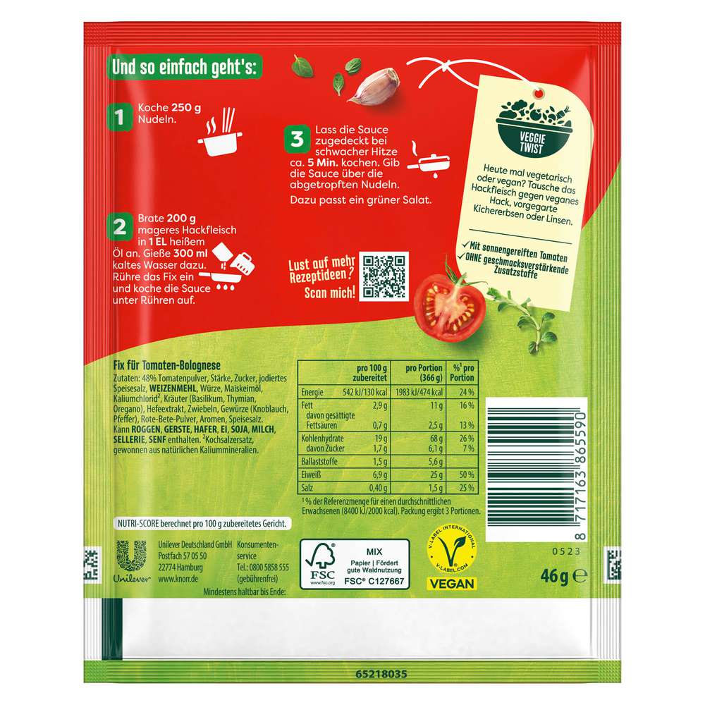 Produktabbildung Knorr Fix-Würzmischung, Tomaten-Bolognese